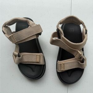 GAP Beige Canvas Kids Sandals with Black Footbed